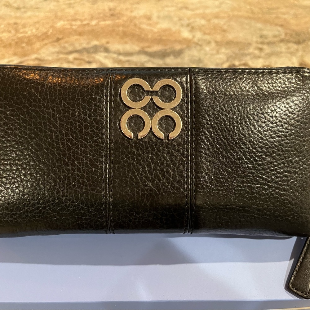 Coach long black leather zip wallet